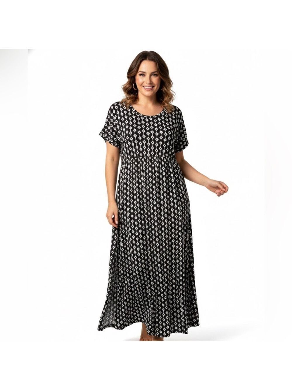 SUZANNE BETRO Poly Spandex Empire Waist Maxi Dress Dolman Sleeves US Sz XL